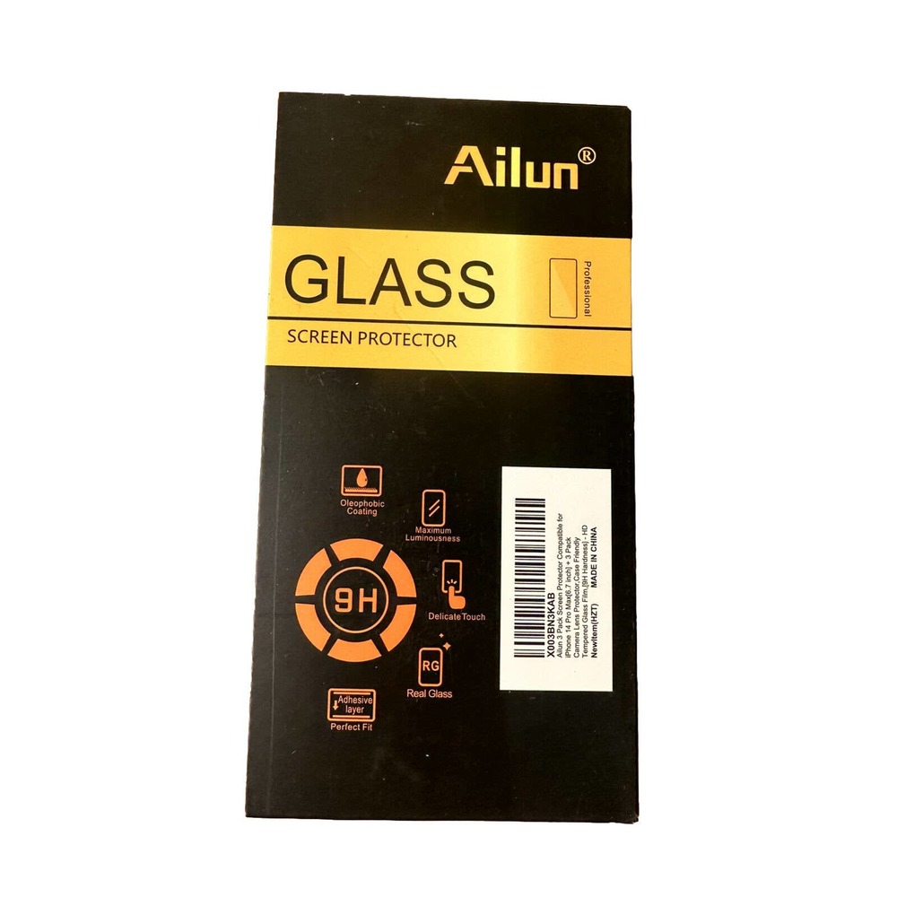 Tempered Glass Screen Protector iPhone 14 Pro 6.1" Free Lens Cover 3Pack